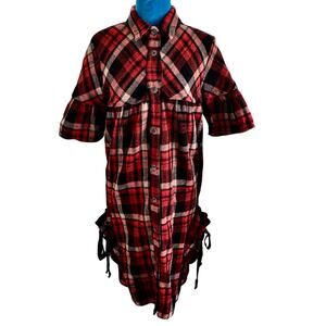 Fornarina Italy Plaid Wool Blend Shirt Dress Ruffle Sleeve M